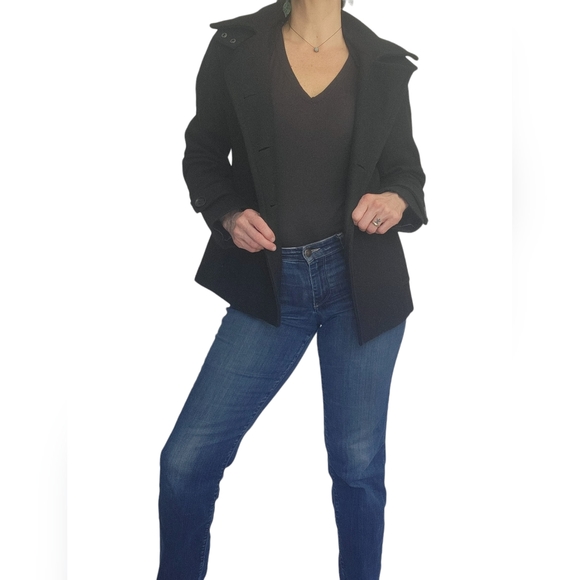 Calvin Klein Double Breasted Hooded Woolblend Peacoat With Purple Lining size 6 - Picture 5 of 16